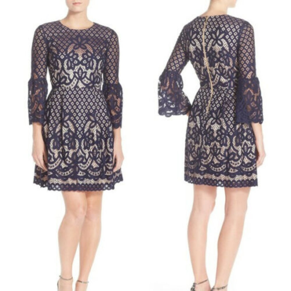Eliza J Lace Fit & Flare Bell Sleeve Dress 12